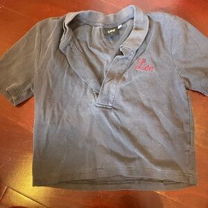 Lee navy collared polo tee with red embroidery